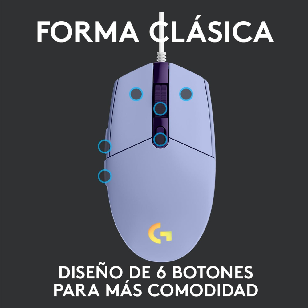 Mouse Gamer Logitech Óptico G203 LightSync, Alámbrico, USB, 8000DPI, Lila. 910-005852