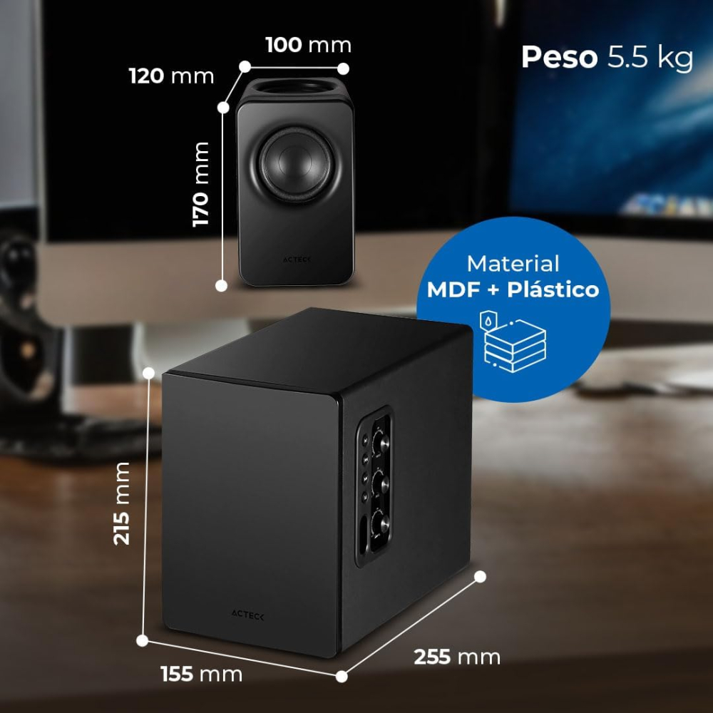 Bocinas con Subwoofer Acteck Dynamic Exact Mini S-PRO BS495, USB 2.0 + 3.5mm + BT 5.3, 60W, Color Negro