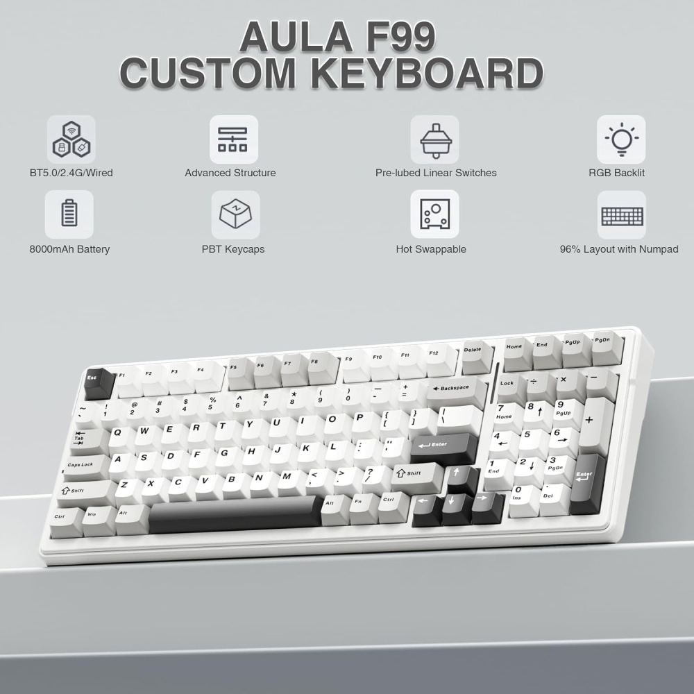 Teclado AULA F99 Gris - Blanco