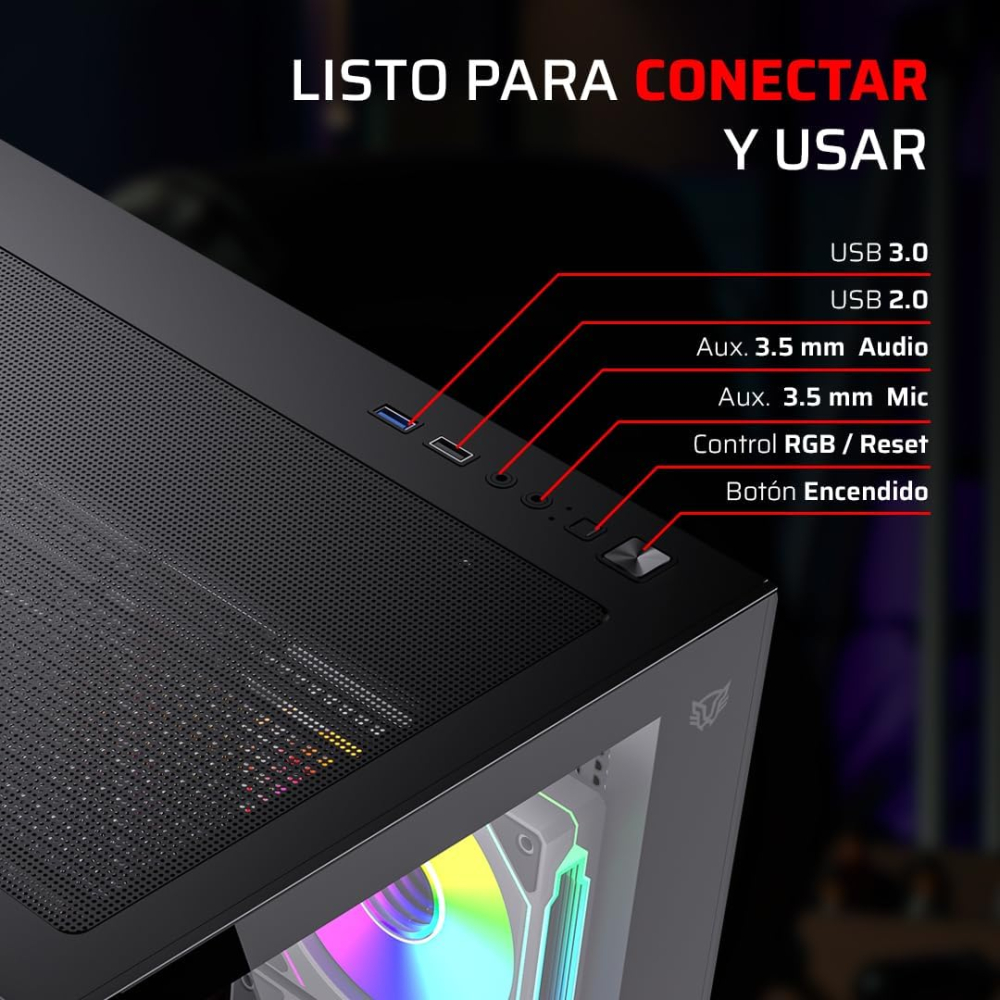 Gabinete Micro-ATX Balam Rush Tank Core Pro GI925, Incluye 3 Fans 120mm ARGB, Radiador 360mm Max, Color Negro