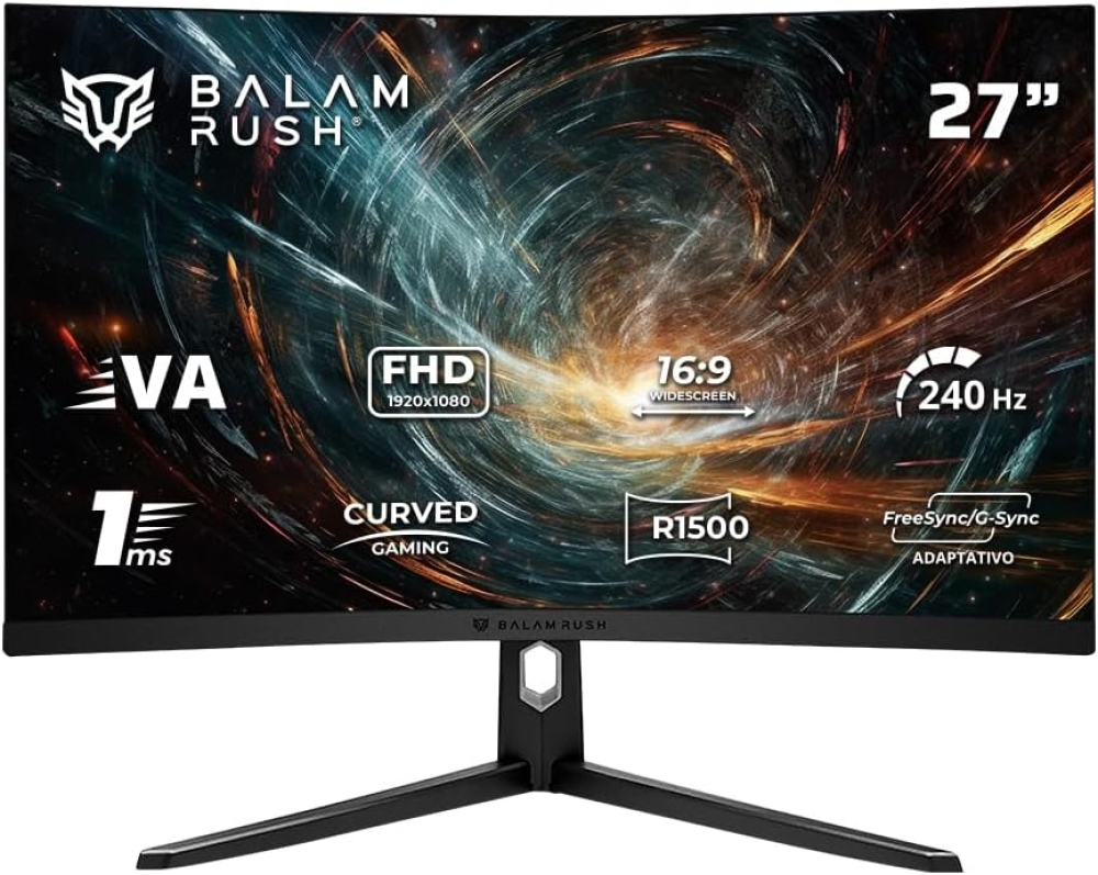 Monitor Curvo 27" 1920x1080 240Hz 1ms, Balam Rush Orbit MHO27Y, Panel VA, Adaptive Sync, 2DP 2 HDMI, VESA 75mm