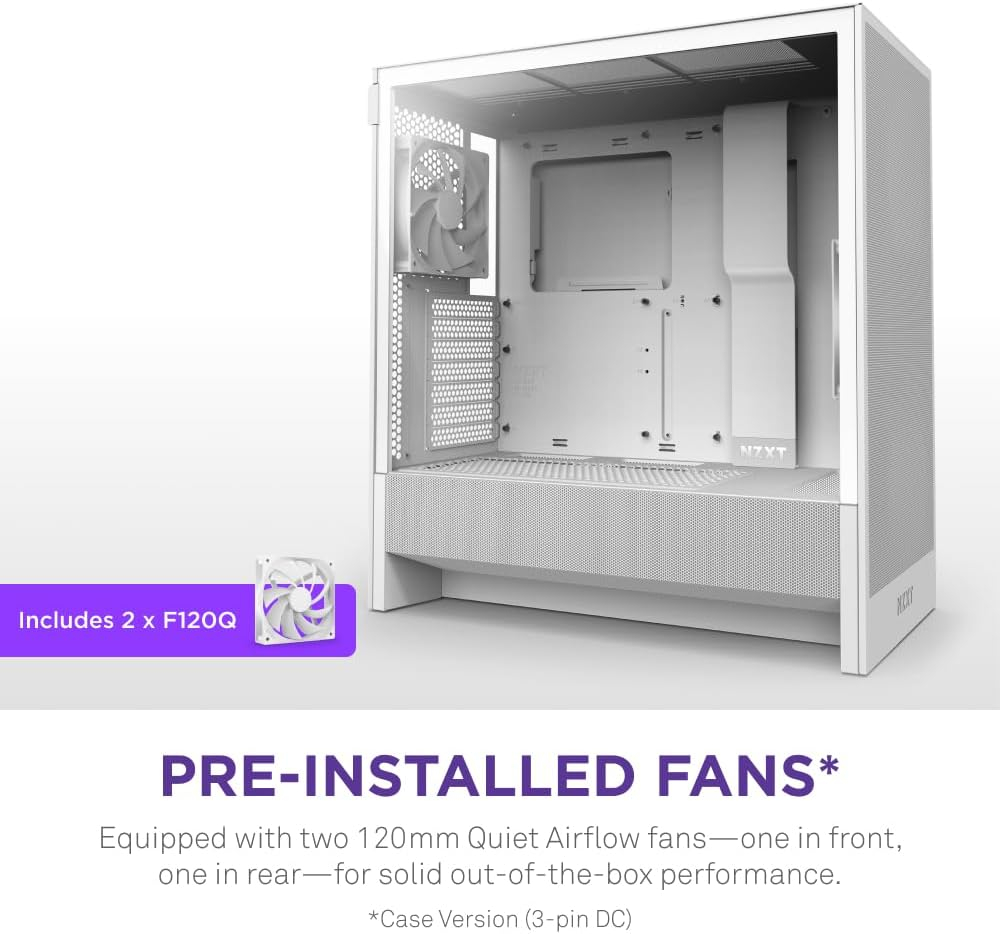 Gabinete ATX NZXT H5 FLOW 2024, Incluye 1 Fans 120mm Blanco, Radiador 280mm Max, Color Blanco