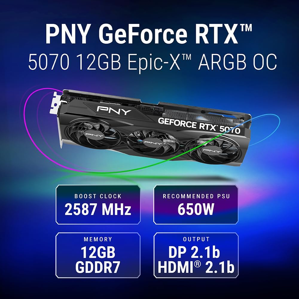 Tarjeta Grafica GeForce RTX 5070 12GB GDDR7 Triple Ventilador Placa Trasera Metal SoftWare Velocity