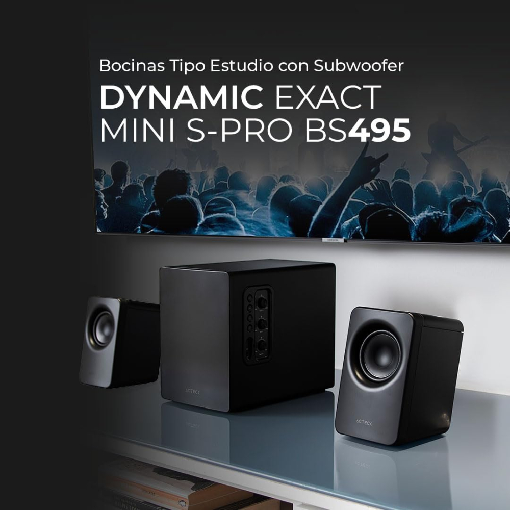 Bocinas con Subwoofer Acteck Dynamic Exact Mini S-PRO BS495, USB 2.0 + 3.5mm + BT 5.3, 60W, Color Negro
