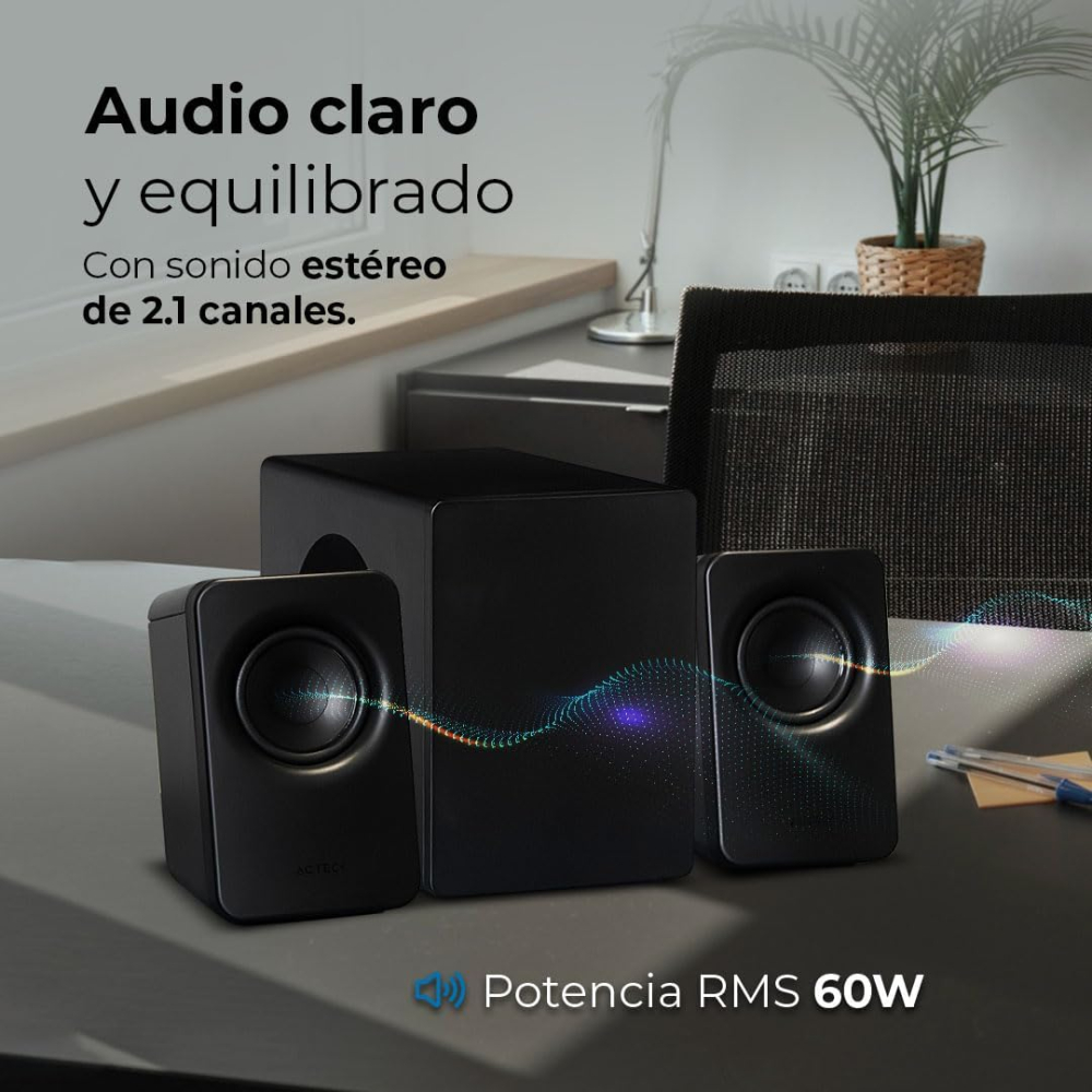 Bocinas con Subwoofer Acteck Dynamic Exact Mini S-PRO BS495, USB 2.0 + 3.5mm + BT 5.3, 60W, Color Negro