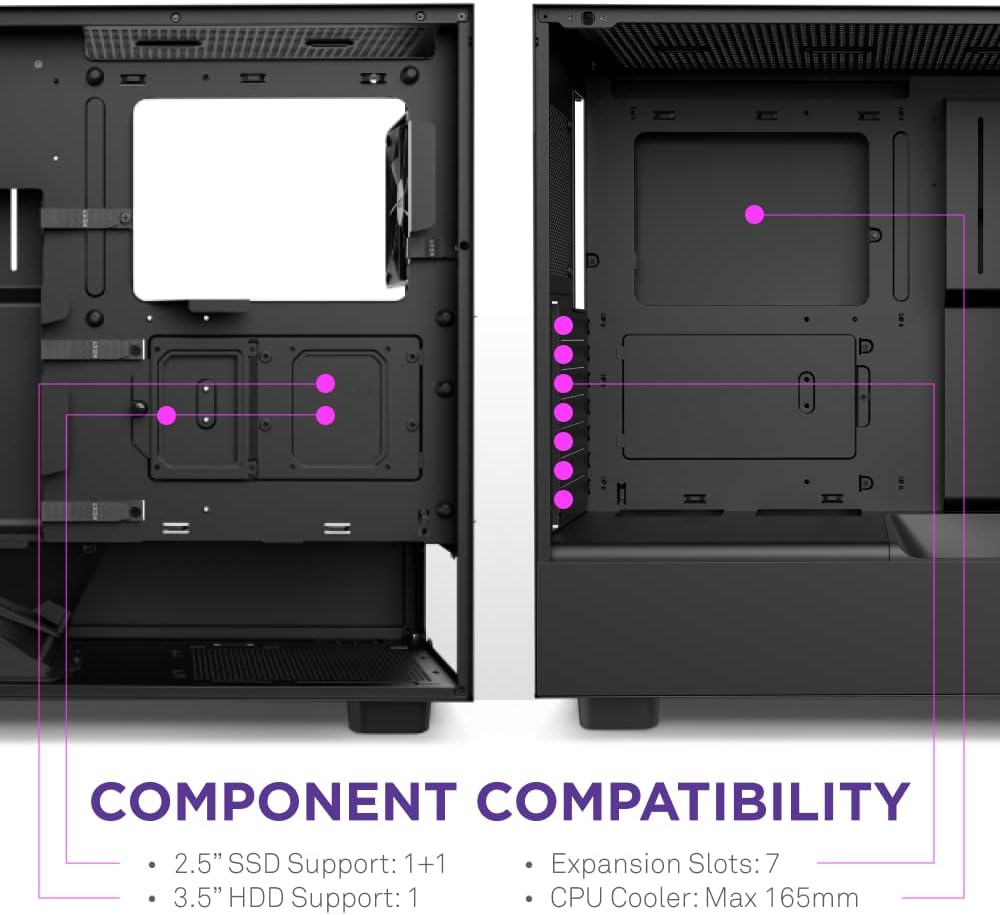 Gabinete ATX NZXT H5 FLOW, Incluye 2 Fans 120mm Negros, Radiador 280mm Max, Color Negro