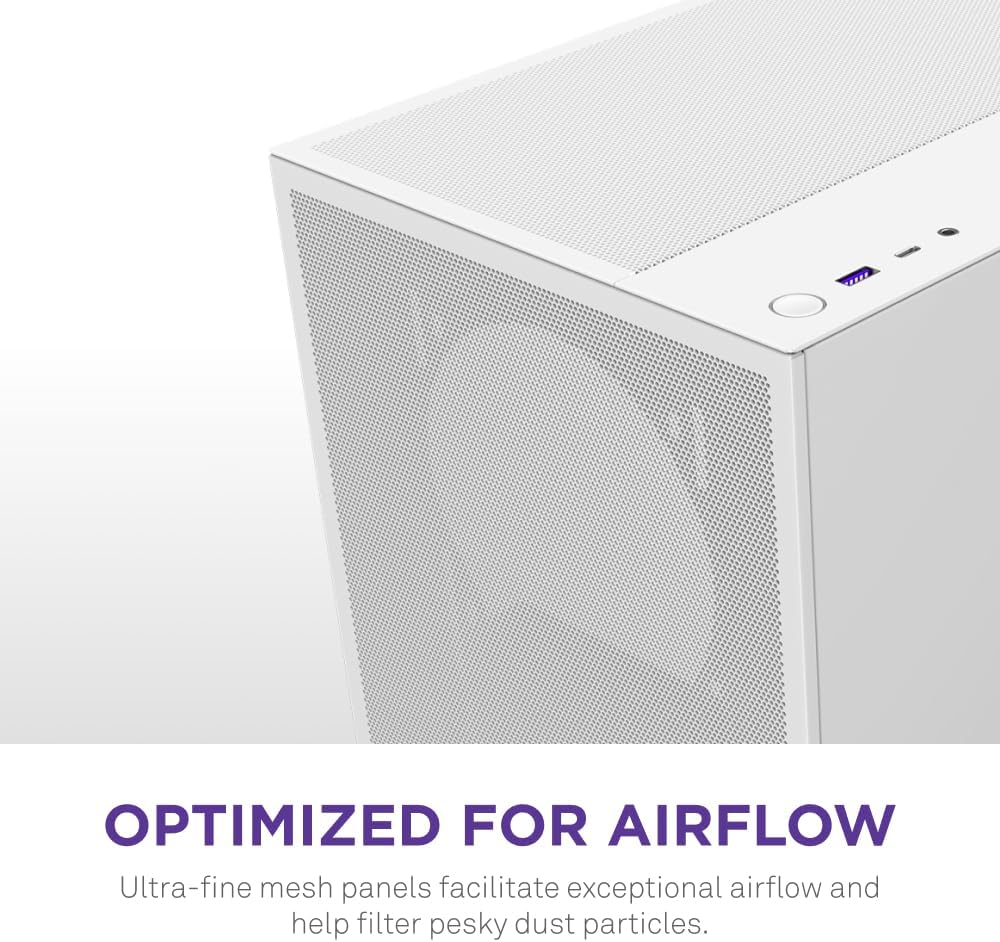 Gabinete ATX NZXT H5 FLOW 2024, Incluye 1 Fans 120mm Blanco, Radiador 280mm Max, Color Blanco