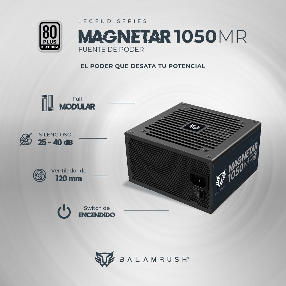 Fuente de Poder 1050W 80+Platinum Balam Rush Magnetar. 1x 24pin, 2x 8pin CPU, 2x 8pin PCIE, 1x 12VHPWR, Color Negro