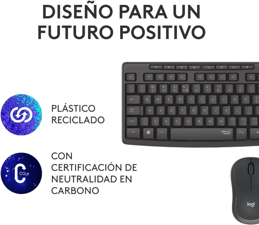 Kit de Teclado y Mouse Inalámbrico Logitech MK295 SILENT, RF, Color Negro, Español
