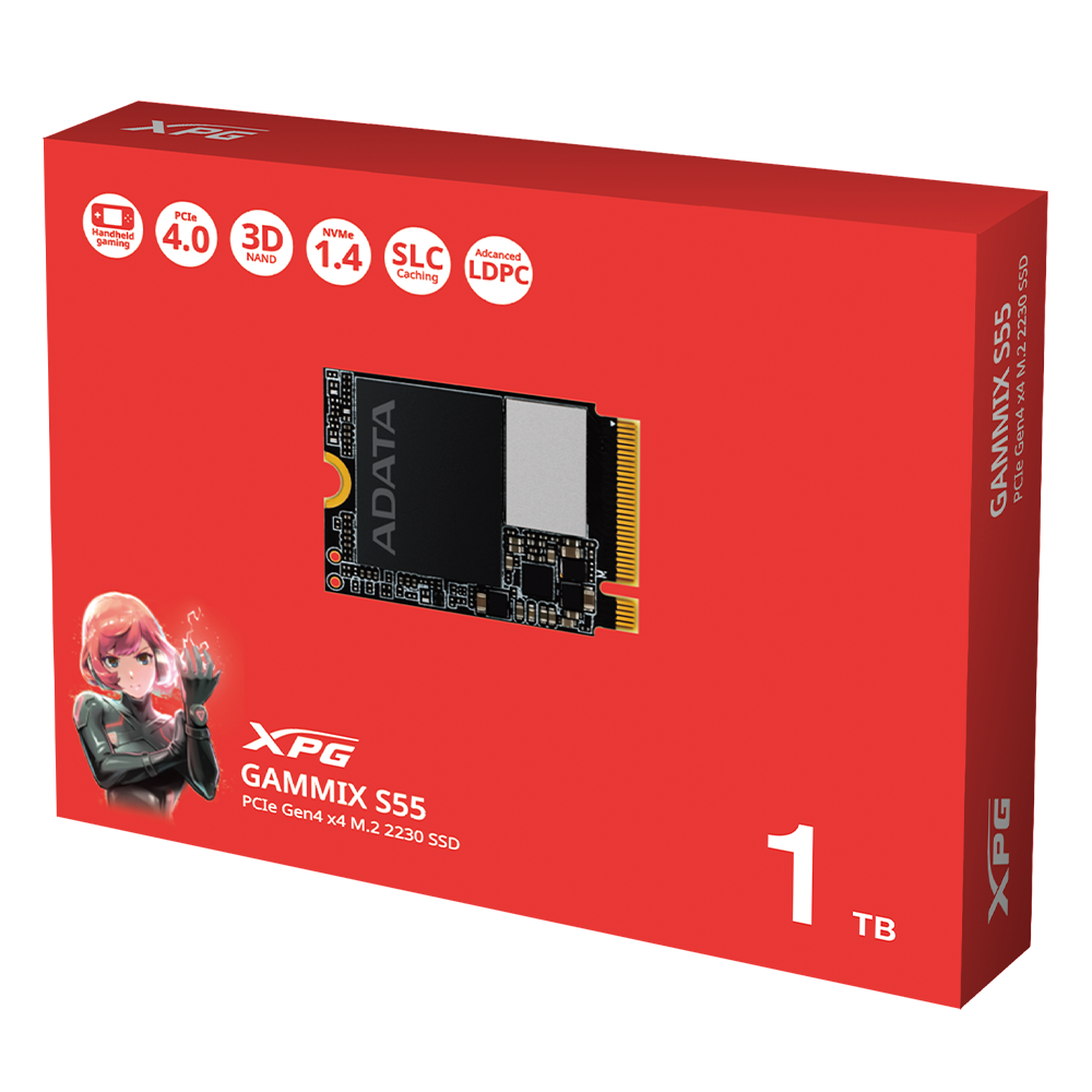 SSD M.2 2230 NVMe PCIe 4 1TB XPG GAMMIX S55, Lectura 5000MB/s Escritura 3700MB/s. SGAMMIXS55-1T-C