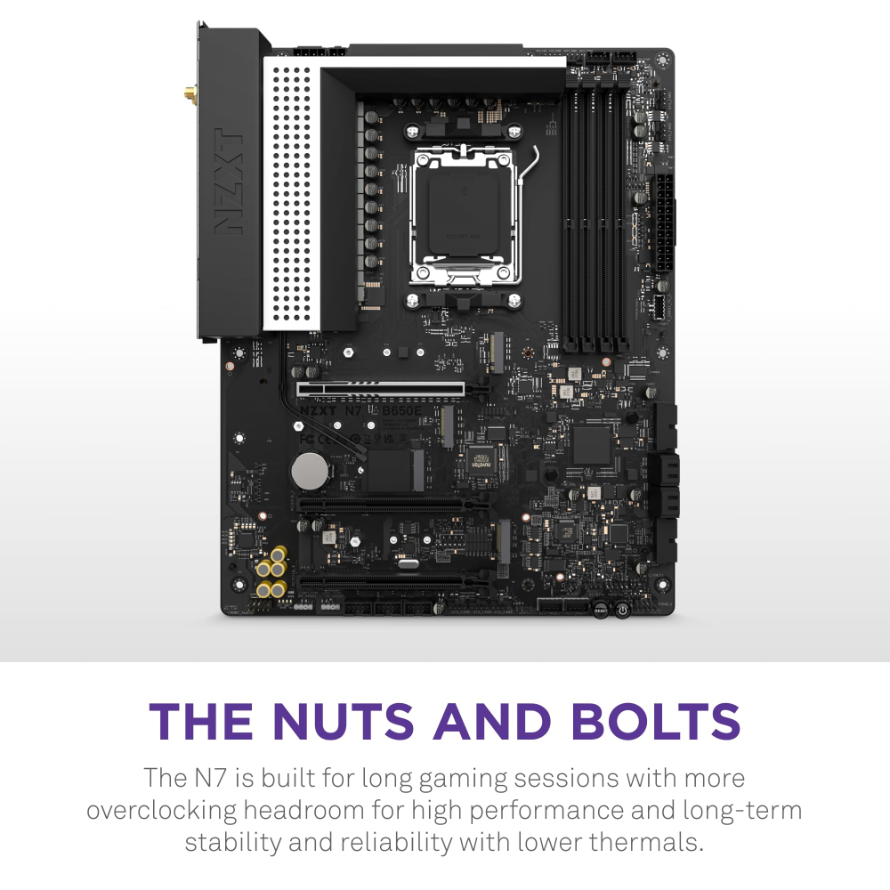 MotherBoard AM5 ATX NZXT N7 B650E Blanca, 128GB RAM DDR5 Max, 1 M.2 PCIE 5 + 2 M.2 PCIE 4, Wi-Fi 6E + BT 5.2