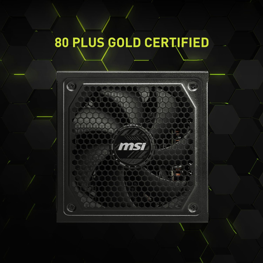 Fuente de Poder 1000W 80+Gold MSI MAG A1000GL PCIE5. 1x 24pin, 2x 8pin CPU, 4x 8pin PCIE, 1x 12VHPWR, Color Negro