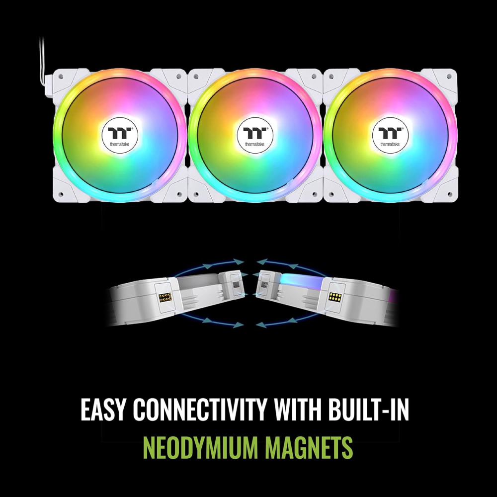 Kit de 3 Ventiladores 120mm ThermalTake Swafan EX120 RGB, Magneticos, Aspas intercambiables, Color Blanco