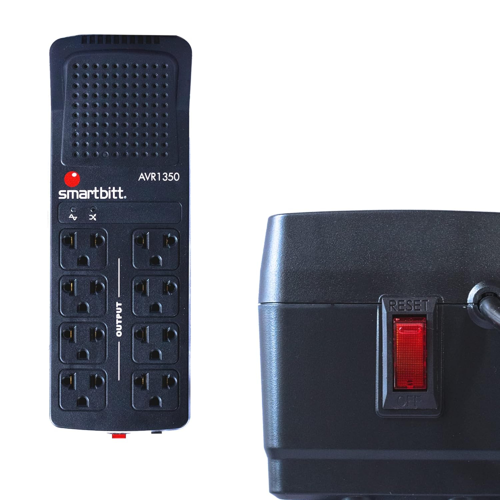 Regulador de Voltaje 1350VA/675W Smartbitt R-BITT 1350. 8 Tomas Reguladas y con Supresión d/P.