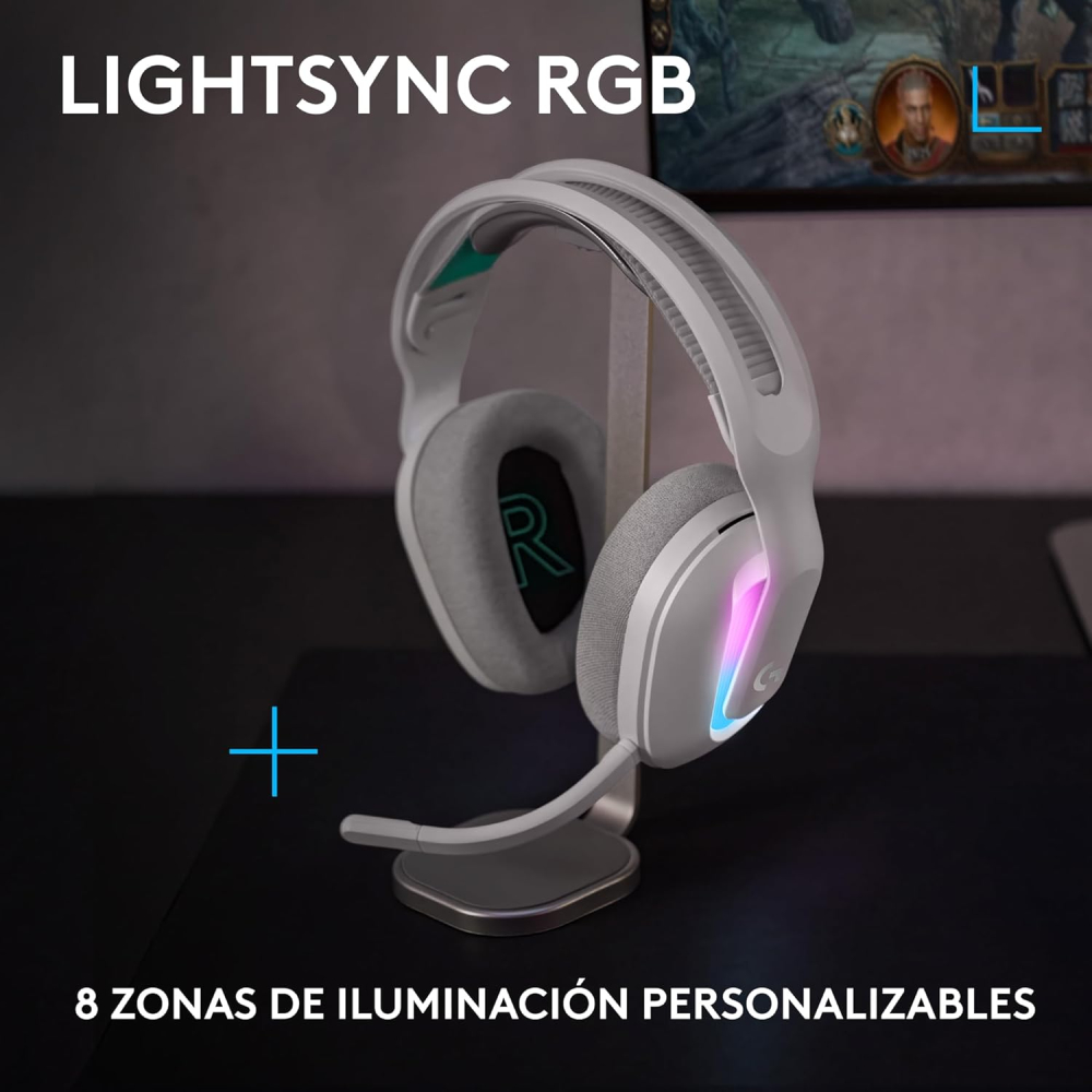Diadema Inalámbrica Logitech G522 LIGHTSPEED, RGB, RF 2.4GHz y Bluethoot 5.3, Hasta 90Hrs de Batería, Color Blanco