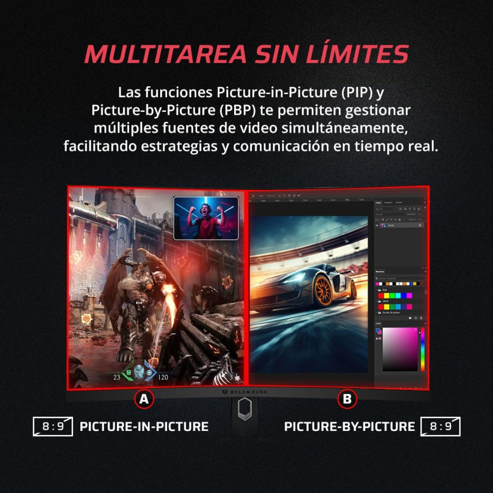 Monitor Curvo 27" 1920x1080 240Hz 1ms, Balam Rush Orbit MHO27Y, Panel VA, Adaptive Sync, 2DP 2 HDMI, VESA 75mm