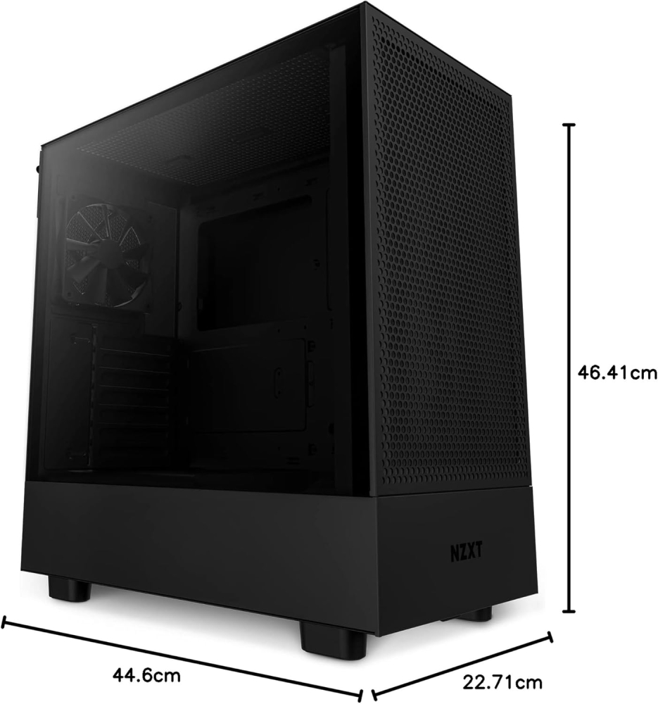 Gabinete ATX NZXT H5 FLOW, Incluye 2 Fans 120mm Negros, Radiador 280mm Max, Color Negro