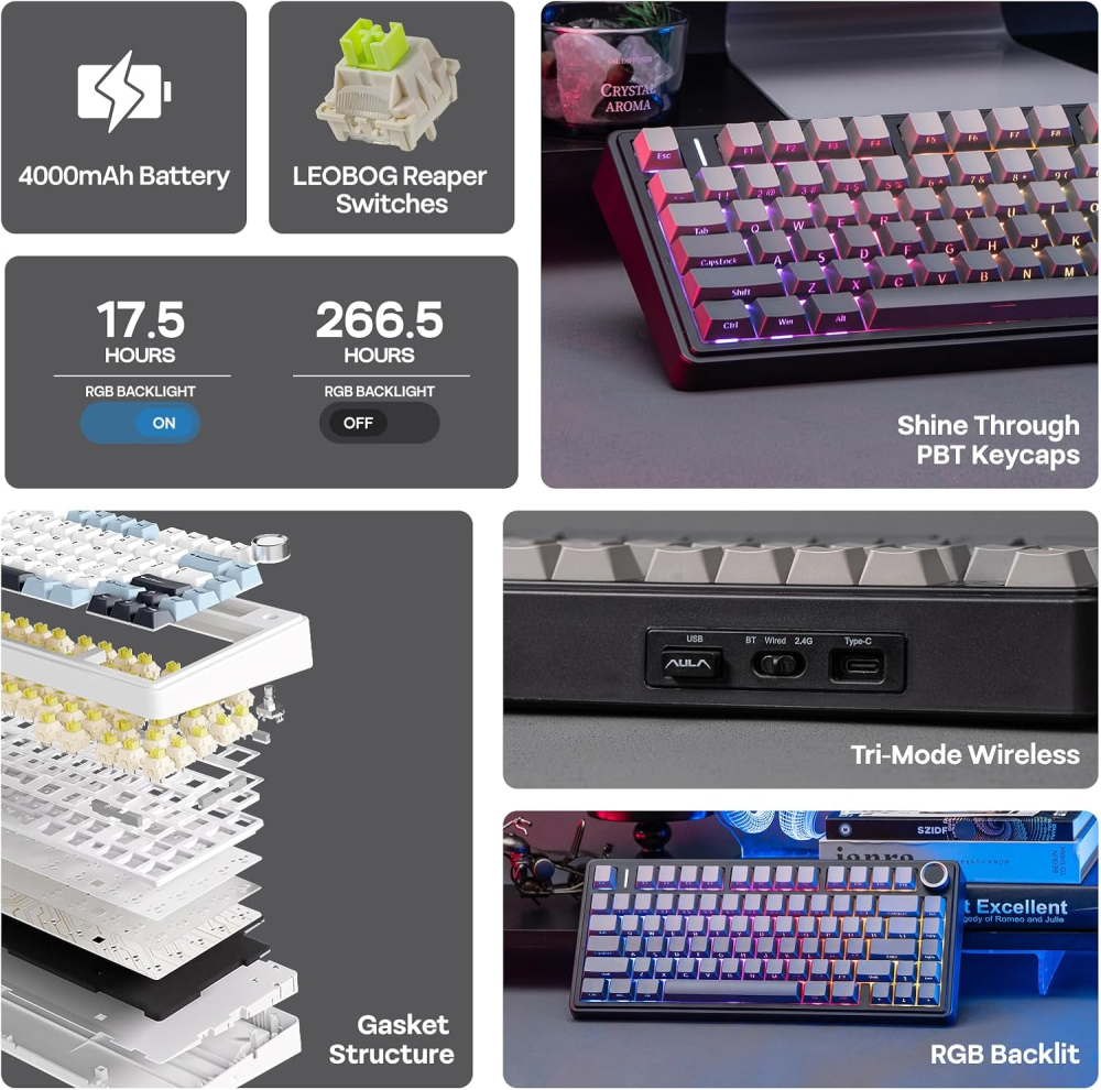 Teclado AULA F75 Wireless Negro Gradient