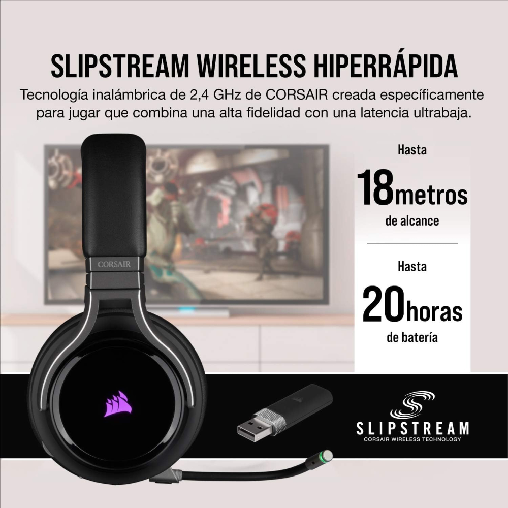 Diadema Inalambrica Corsair Virtuoso RGB Wireless Negros, Compatible con PC, MAC, PS4,PS5 y Nintendo Switch
