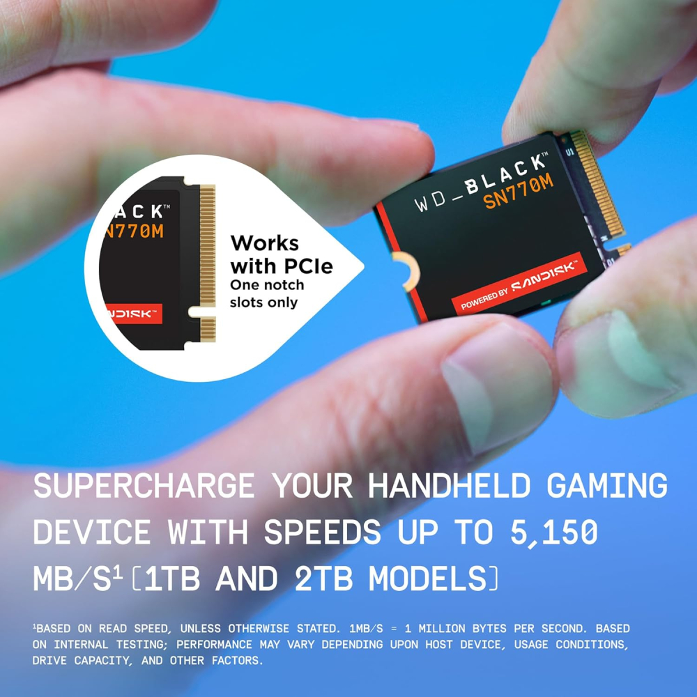 SSD M.2 NVMe PCIe 4 2TB Western Digital Black SN770, Lectura 5150MB/s Escritura 4850MB/s. WDS200T3X0G