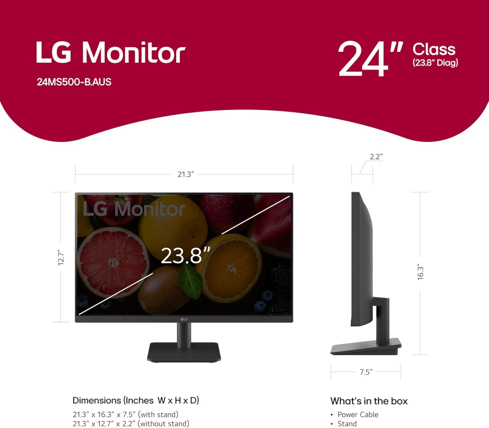 Monitor 24" 1920x1080 100hz 5ms, LG 24MS500-B, Panel IPS, Freesync, 2 HDMI, VESA 75mm, Negro