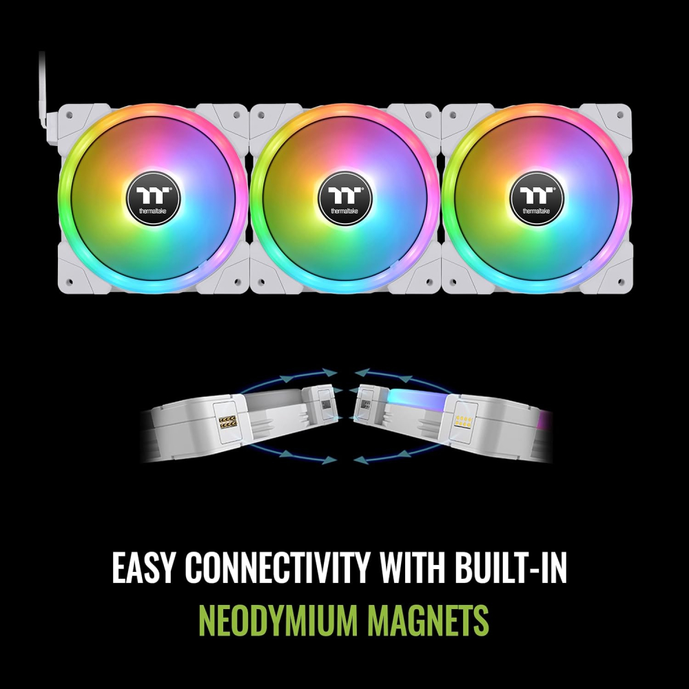 Kit de 3 Ventiladores 120mm Thermaltake SWAFAN EX12 ARGB Sync, Magneticos, Aspas Intercambiables, Color Blanco