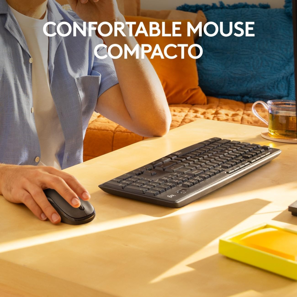 Kit de Teclado y Mouse Inalámbrico Logitech MK295 SILENT, RF, Color Negro, Español