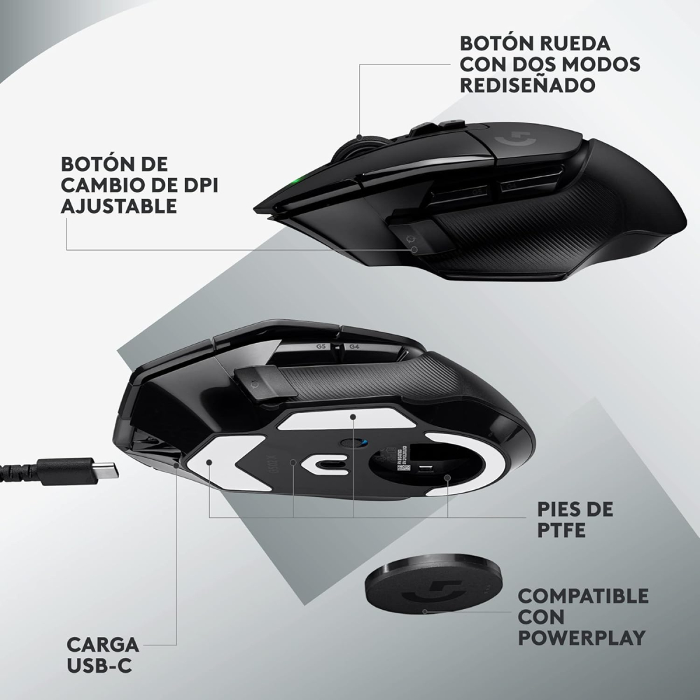 Mouse Gamer Logitech Óptico G502 X Lightspeed, RF Inalámbrico, 25.600DPI, Negro