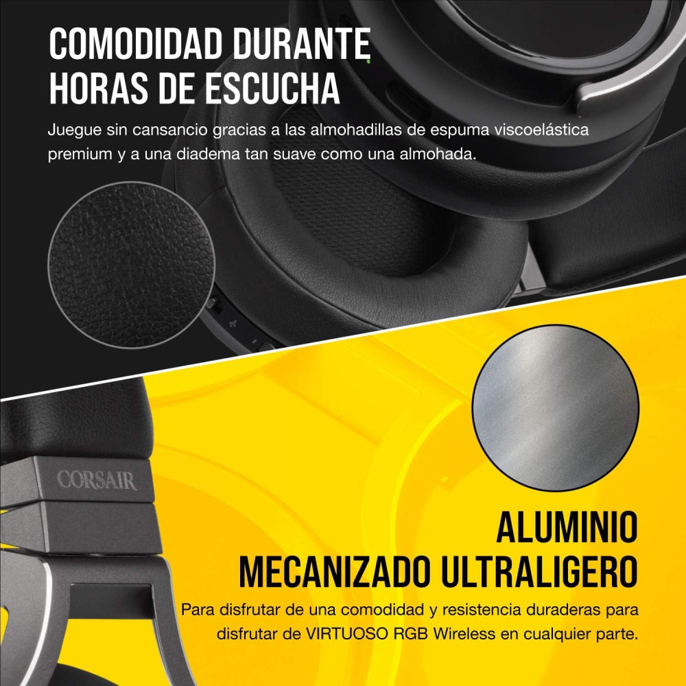 Diadema Inalambrica Corsair Virtuoso RGB Wireless Negros, Compatible con PC, MAC, PS4,PS5 y Nintendo Switch