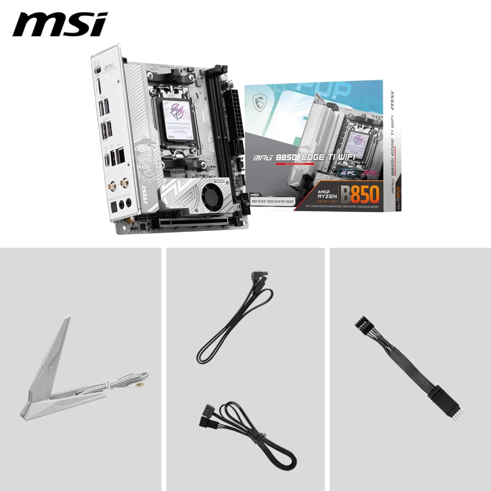 Motherboard AM5 Mini ITX MSI MPG B850I EDGE TI WIFI, 128GB RAM DDR5 Max, 1 M.2 PCIe 5 + 1 M.2 PCIe 4, Wi-Fi 7 + BT 5.4