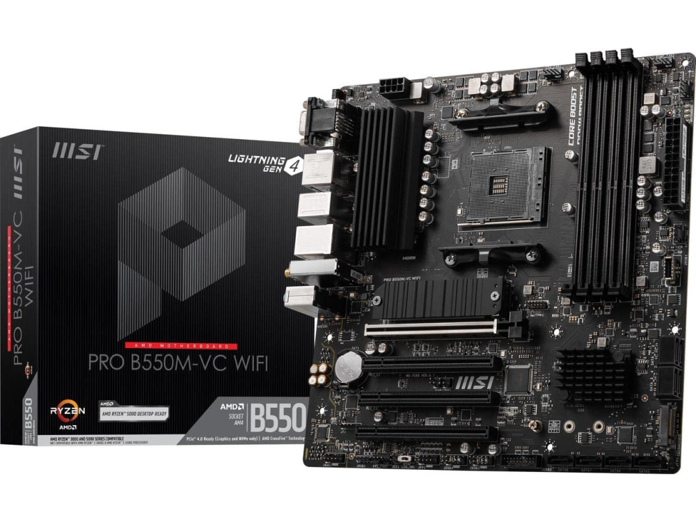 Motherboard AM4 Micro-ATX MSI PRO B550M-VC WIFI, 128GB RAM DDR4 Max, 1 M.2 PCIe 4 + 1 M.2 PCIe 3, Wi-Fi 6E + BT5.2