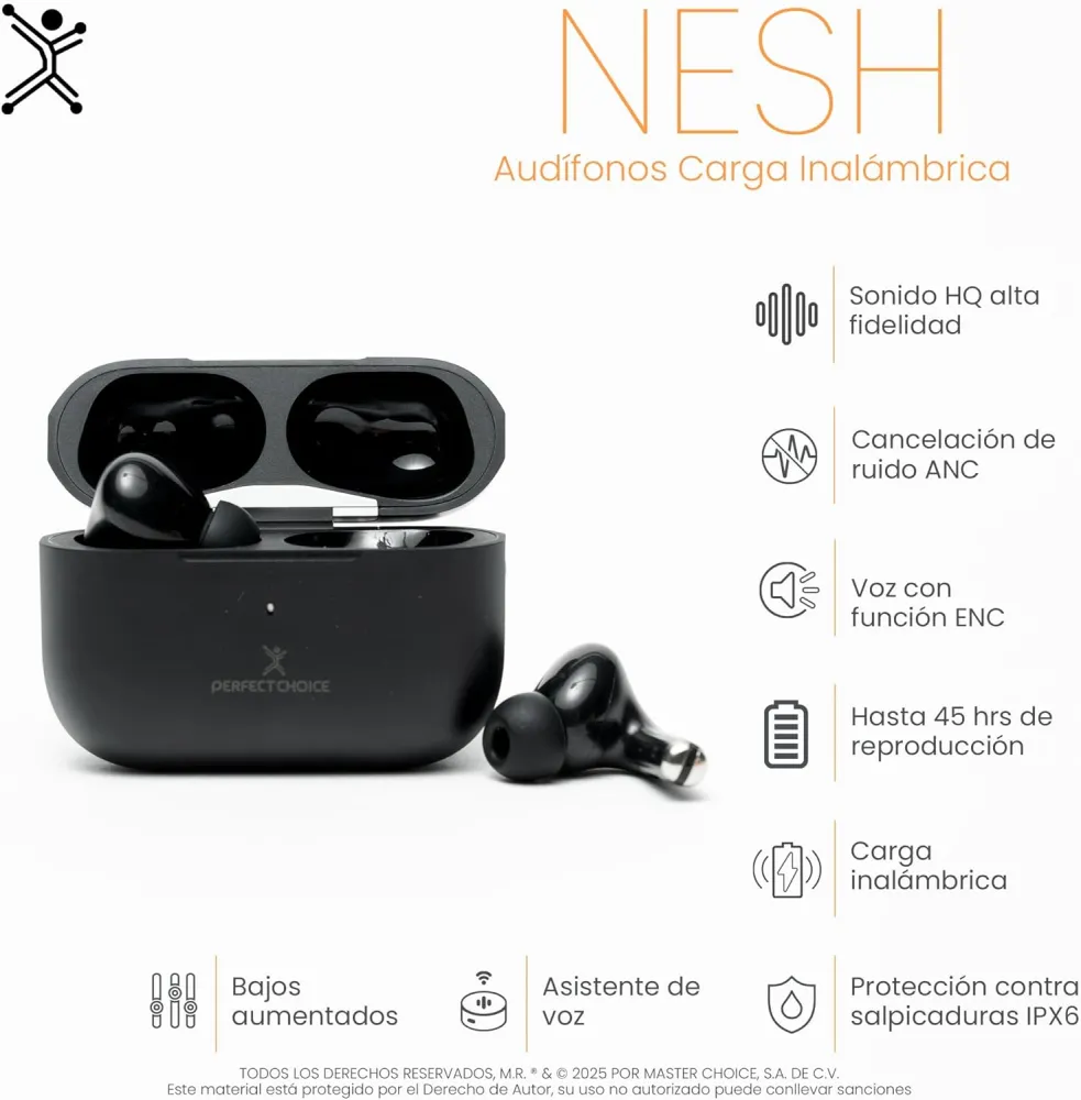 Audífonos Inalámbricos Perfect Choice Nesh, Bluetooth 5.3, Hasta 45Hrs de Batería, Color Negro - imagen 4