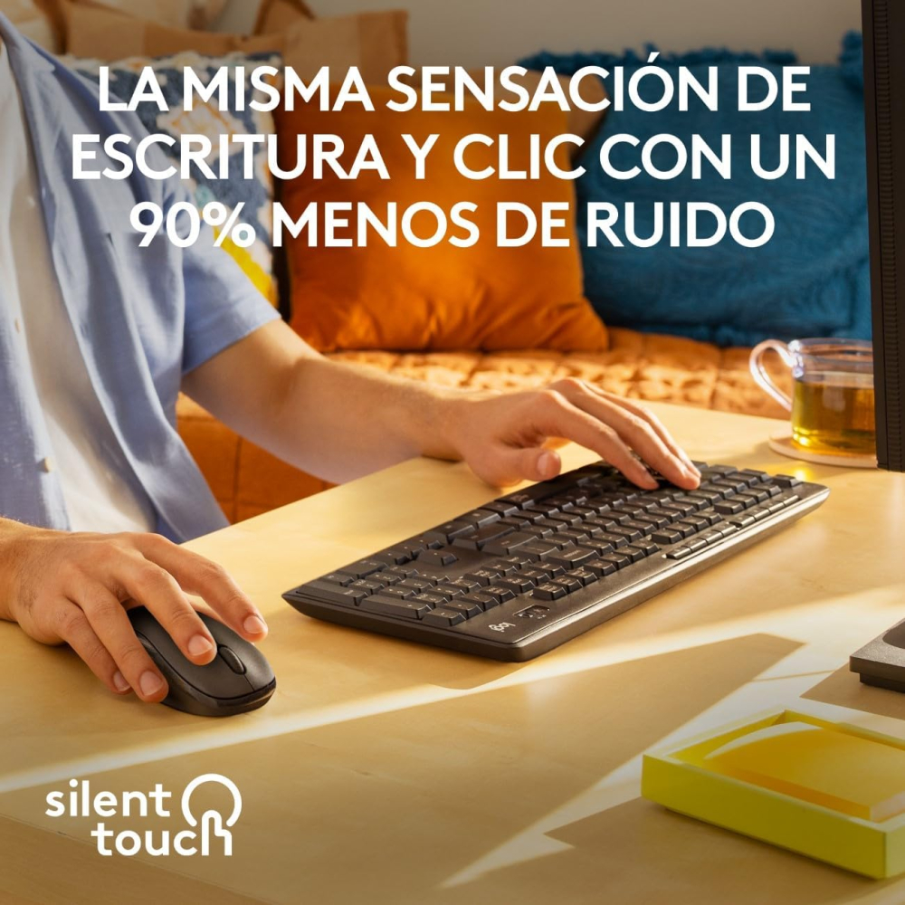 Kit de Teclado y Mouse Inalámbrico Logitech MK295 SILENT, RF, Color Negro, Español