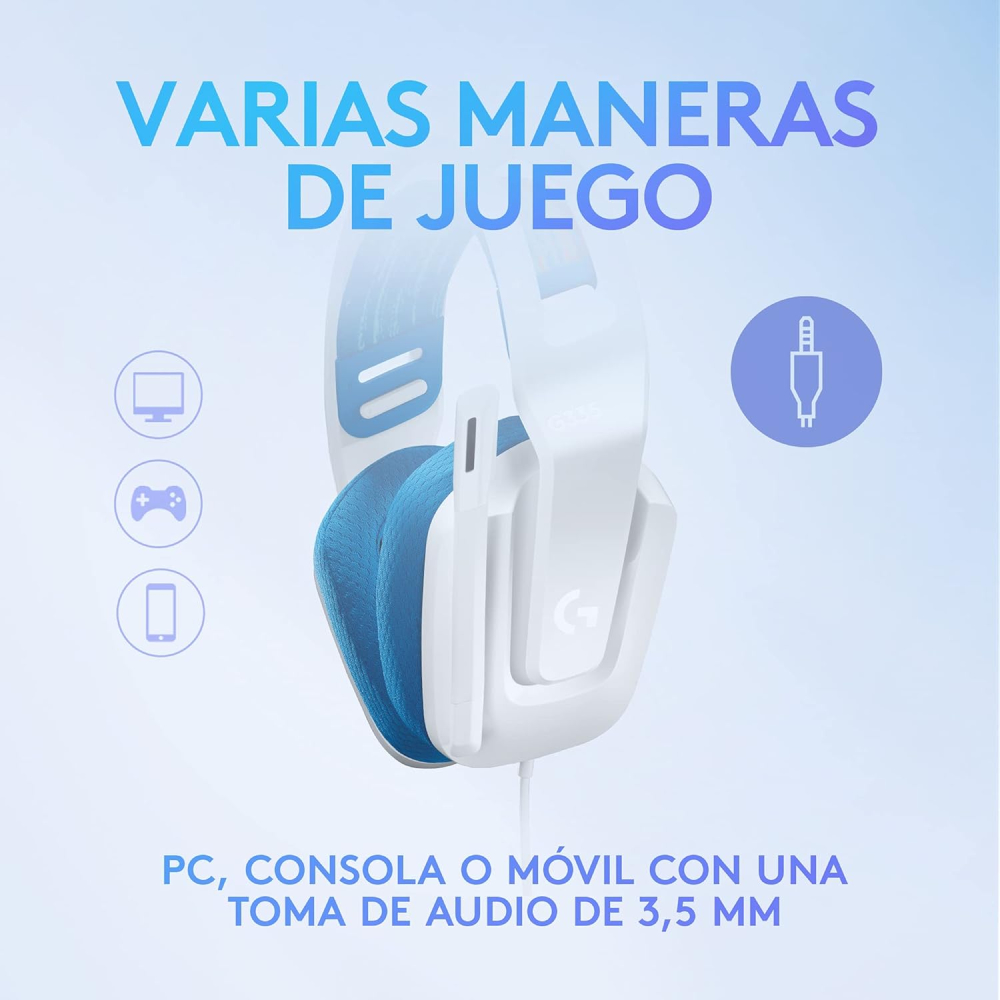 Audífonos Logitech G335 para PC/Xbox/PS4/Nintendo Switch, Alámbrico, 3.5mm, Blanco