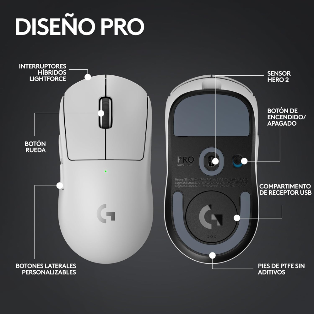 Mouse Logitech Superlight 2 PRO X Blanco