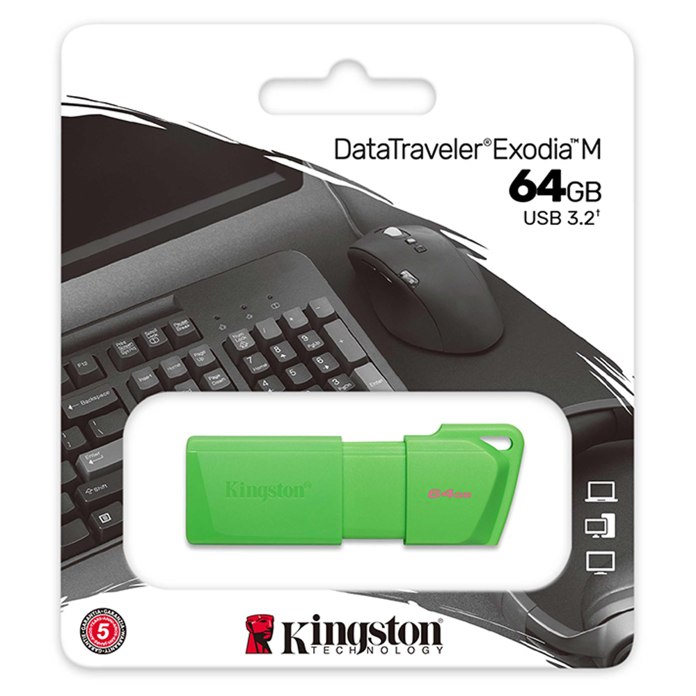 Memoria USB-A 64GB Kingston DataTraveler Exodia M, USB 3.2 Gen 1, Color Verde