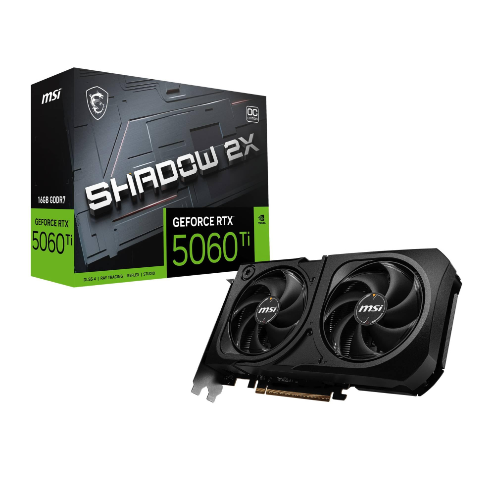 Tarjeta de Video NVIDIA RTX5060Ti OC MSI SHADOW 2x PLUS, 16GB GDDR7, 3 DisplayPort + 1 HDMI, Min 650W