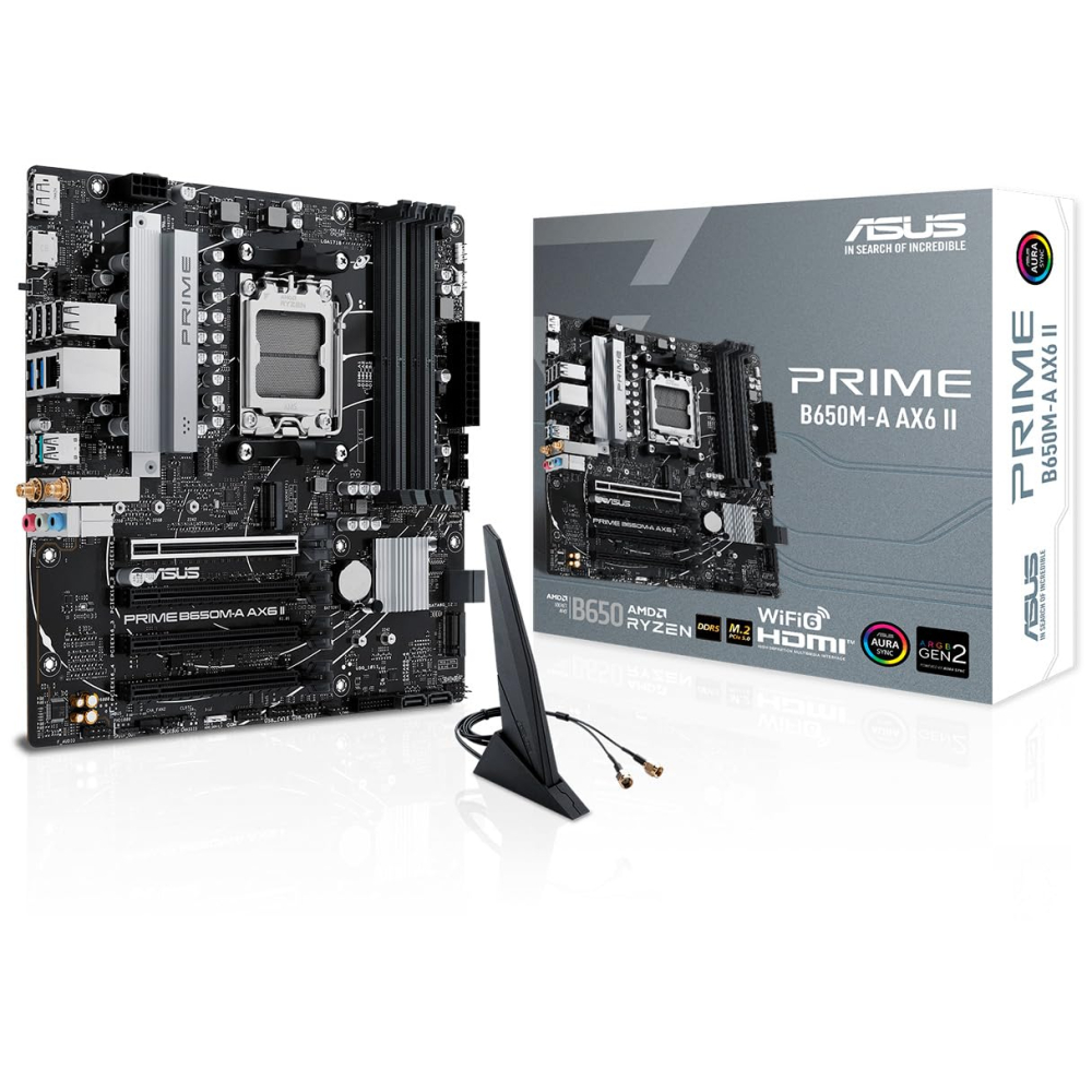 Motherboard AM5 Micro-ATX Asus Prime B650M-A AX6 II, 192GB RAM DDR5 Max, 1 M.2 PCIe 5 + 2 M.2 PCIe 4, Wi-Fi 6 + BT 5.3