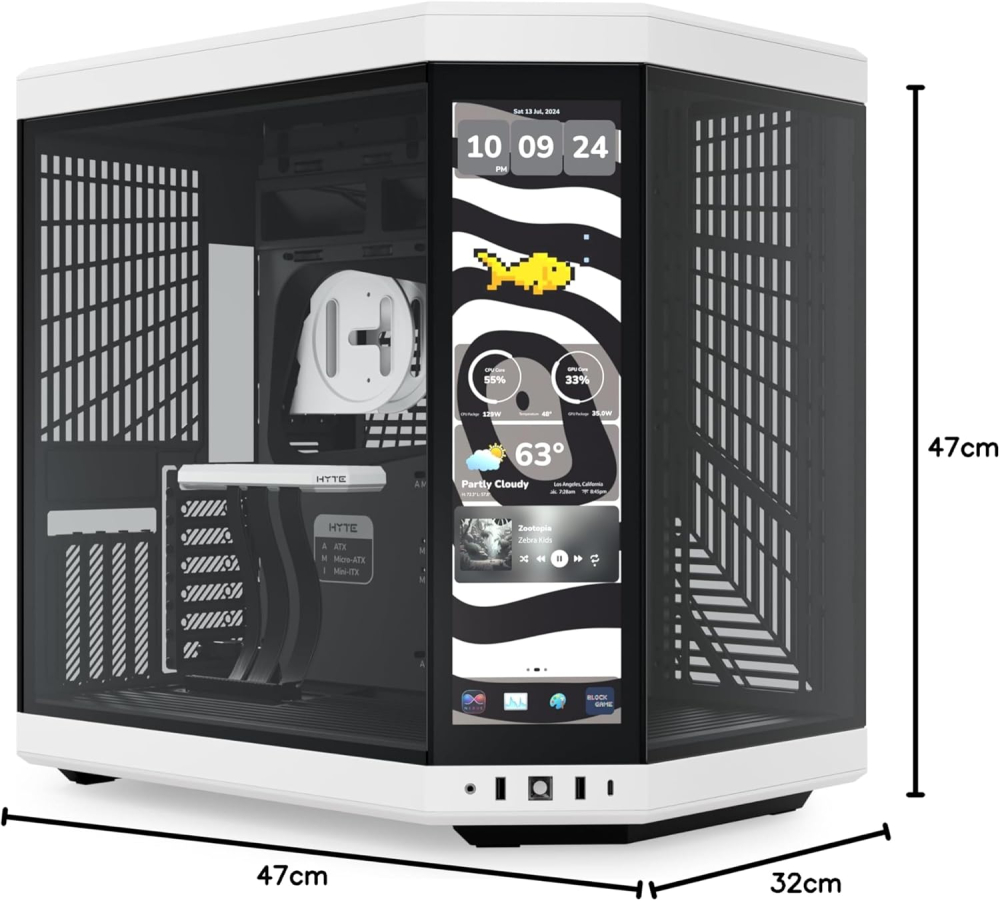 Gabinete E-ATX Hyte Y70 Touch Infinite Panda, Incluye Riser para Grafica en Vertical, Radiador 360mm Max, Color Panda