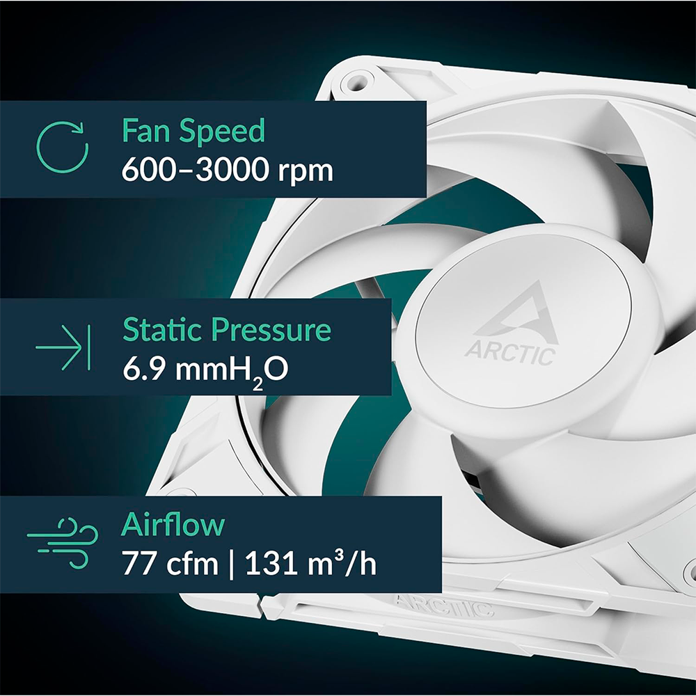 Ventilador 120mm Artic P12 Pro PST, Sistema en Cadena, Color Blanco