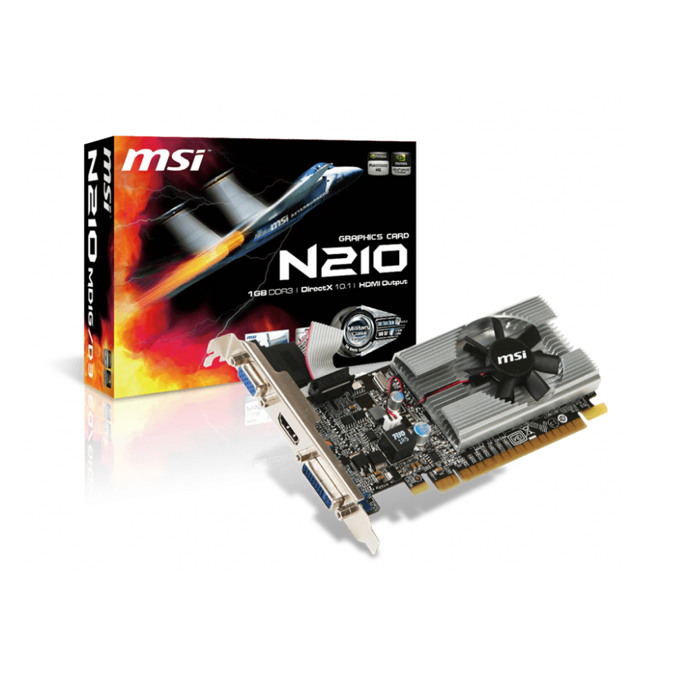 GPU Radeon N210 1GB GDDR3 MSI, 1x HDMI + 1x VGA + 1x DVI-I. N210-MD1G/D3