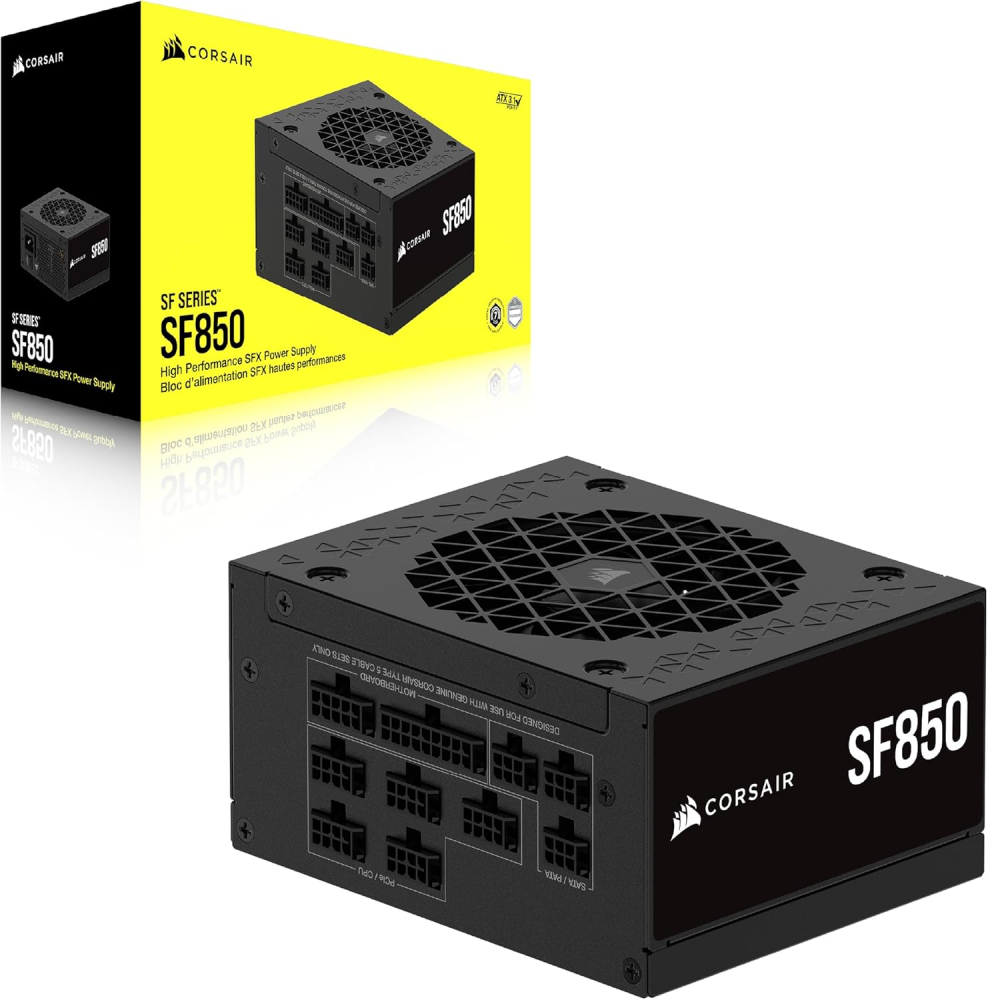 Fuente de Poder SFX 850W 80+ Platinum Corsair SF850. 1x 24pin, 2x 8pin CPU, 3x 8pin PCIE, 1x 12VHPWR, Color Negro