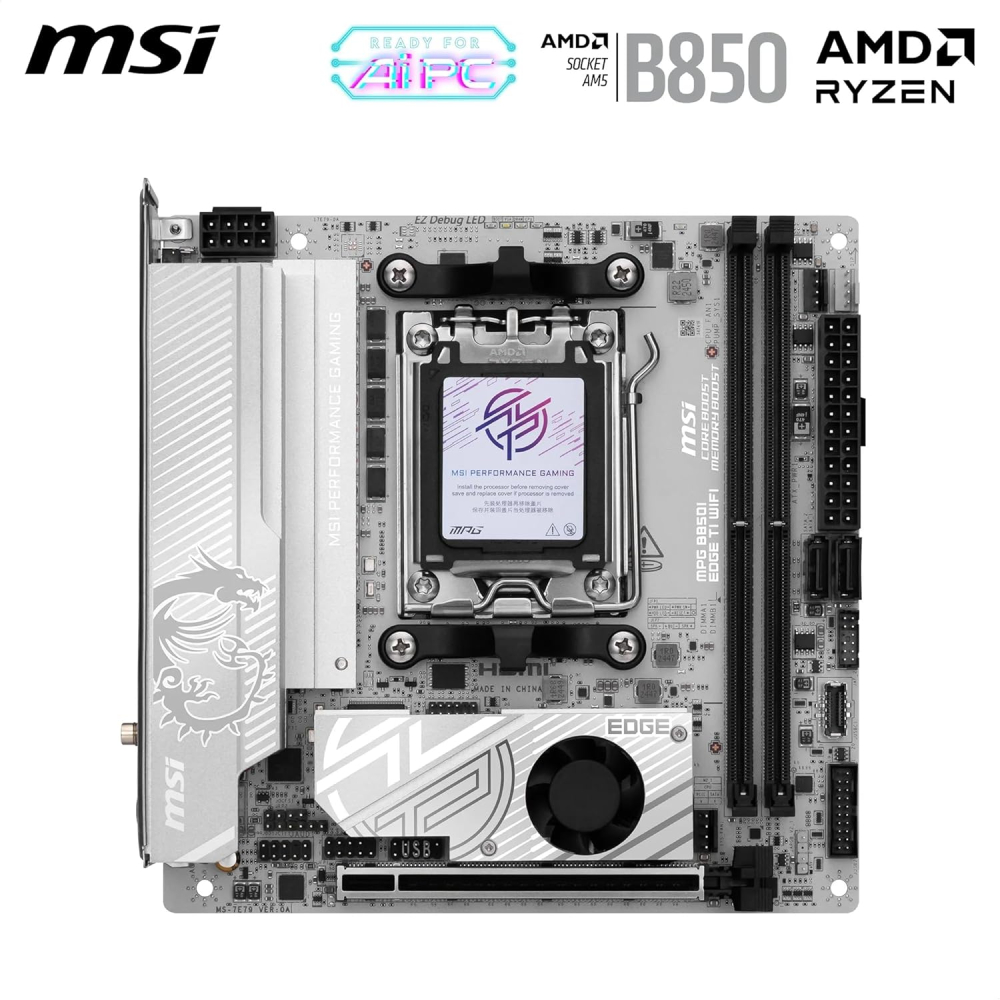 Motherboard AM5 Mini ITX MSI MPG B850I EDGE TI WIFI, 128GB RAM DDR5 Max, 1 M.2 PCIe 5 + 1 M.2 PCIe 4, Wi-Fi 7 + BT 5.4