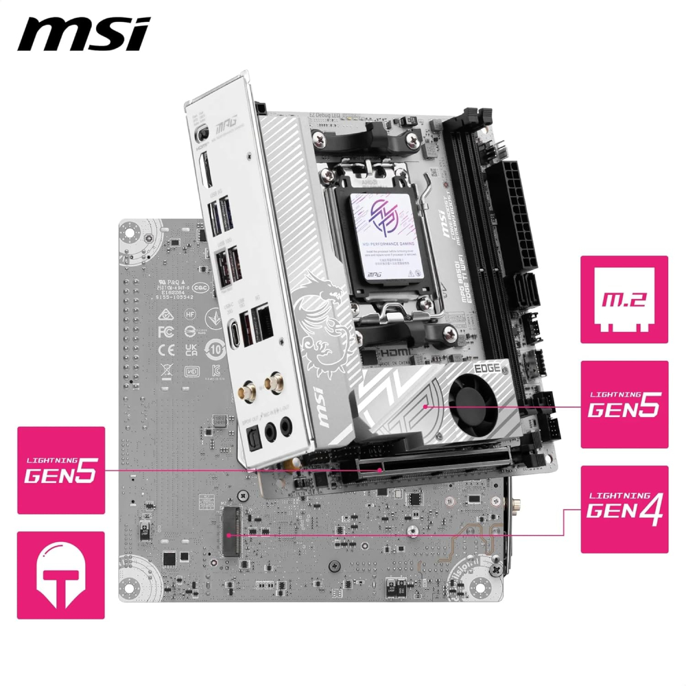 Motherboard AM5 Mini ITX MSI MPG B850I EDGE TI WIFI, 128GB RAM DDR5 Max, 1 M.2 PCIe 5 + 1 M.2 PCIe 4, Wi-Fi 7 + BT 5.4