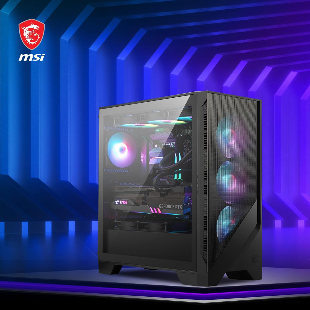 Gabinete ATX MSI MAG FORGE 321R AIRFLOW, Incluye 4 Ventiladores 120mm ARGB, Radiador 360mm Max, Color Negro