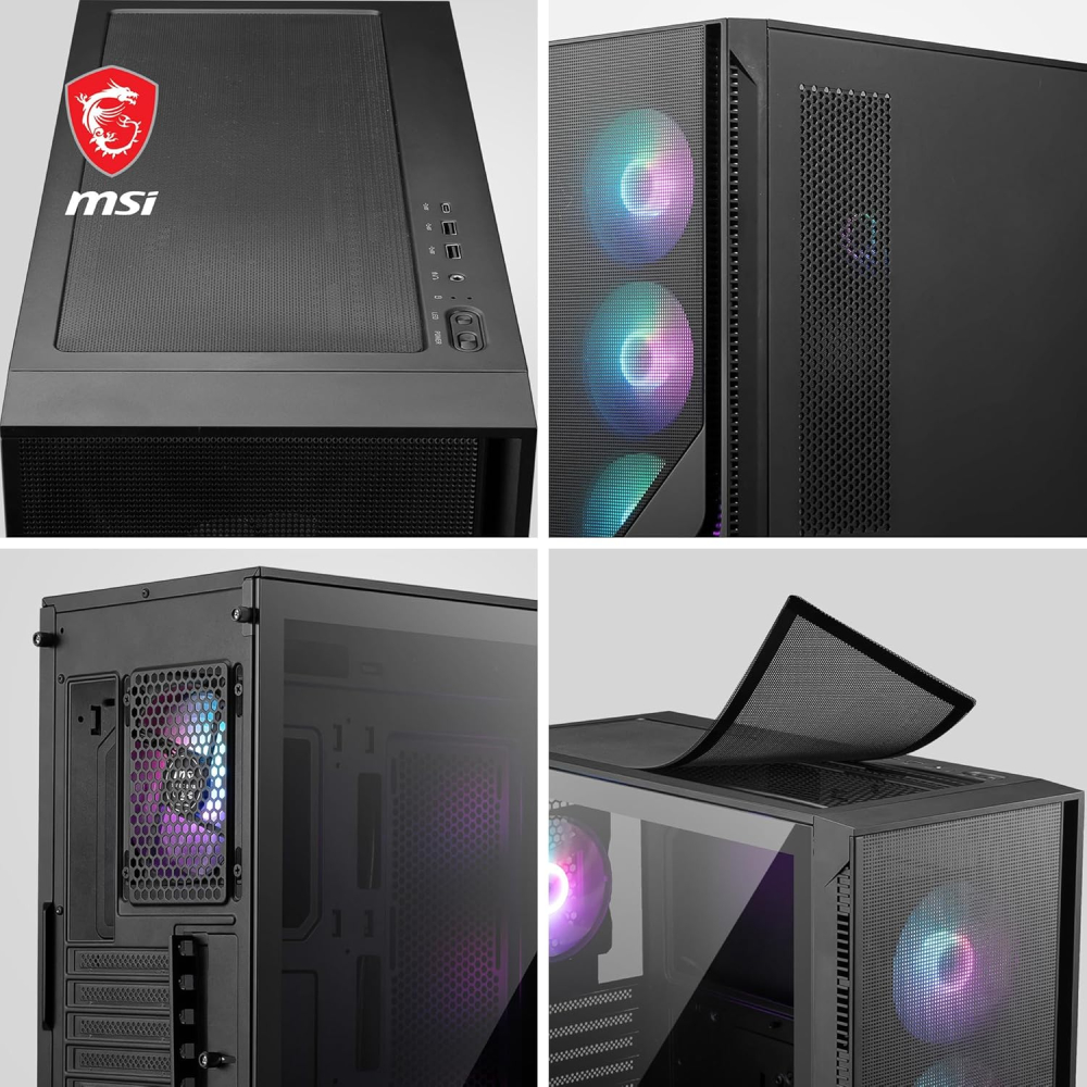 Gabinete ATX MSI MAG FORGE 321R AIRFLOW, Incluye 4 Ventiladores 120mm ARGB, Radiador 360mm Max, Color Negro