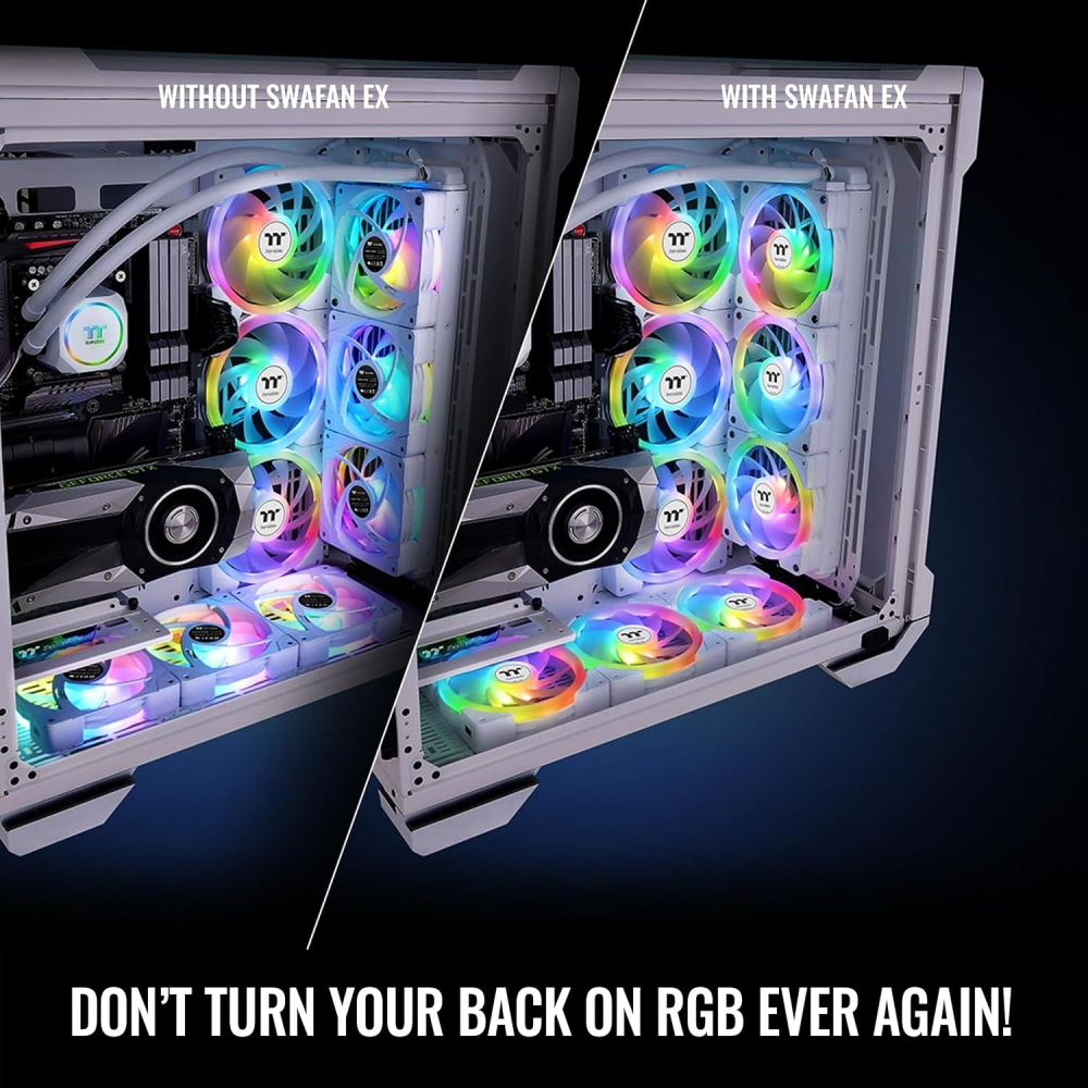 Kit de 3 Ventiladores 120mm ThermalTake Swafan EX120 RGB, Magneticos, Aspas intercambiables, Color Blanco