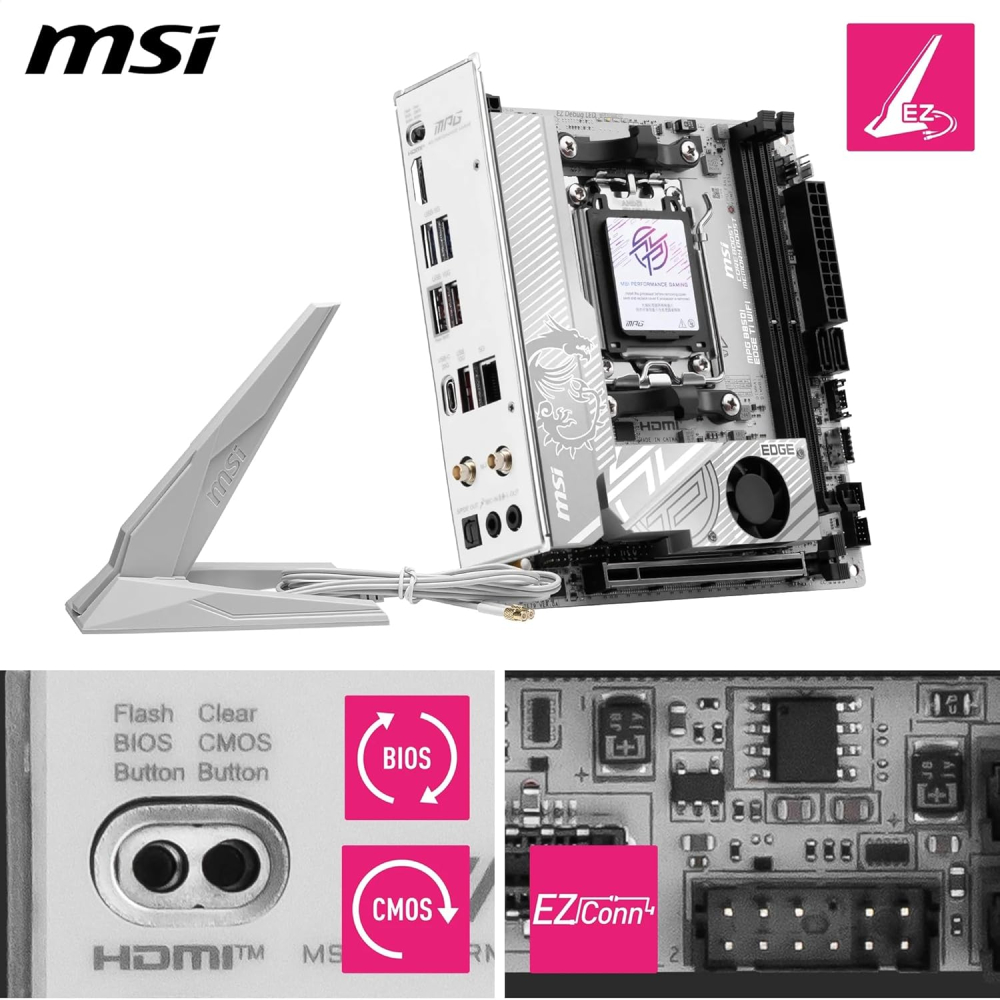 Motherboard AM5 Mini ITX MSI MPG B850I EDGE TI WIFI, 128GB RAM DDR5 Max, 1 M.2 PCIe 5 + 1 M.2 PCIe 4, Wi-Fi 7 + BT 5.4