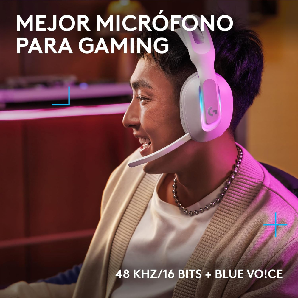 Diadema Inalámbrica Logitech G522 LIGHTSPEED, RGB, RF 2.4GHz y Bluethoot 5.3, Hasta 90Hrs de Batería, Color Blanco