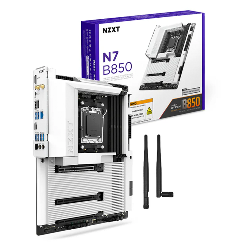 MotherBoard AM5 ATX NZXT B850 N7, 192GB RAM DDR5 Max, 1 M.2 PCIE 5 + 2 M.2 PCIE 4, Wi-Fi 6E + BT 5.2, Color Blanco